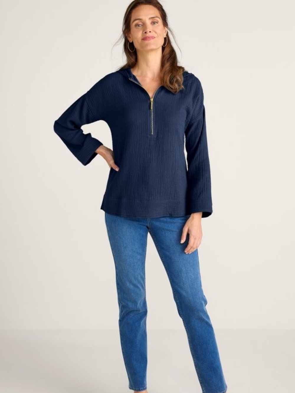 Soft Surroundings Nemia Gauze 1/2 Zip Hooded Pullover. Size 3X